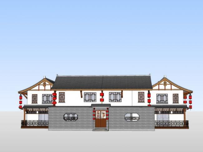 Sketchup别墅模型|独栋别墅，中式风格