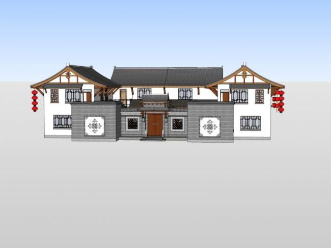 Sketchup别墅模型|独栋别墅，中式风格