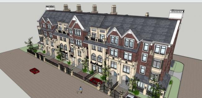 Sketchup别墅模型|联排别墅，古典风格