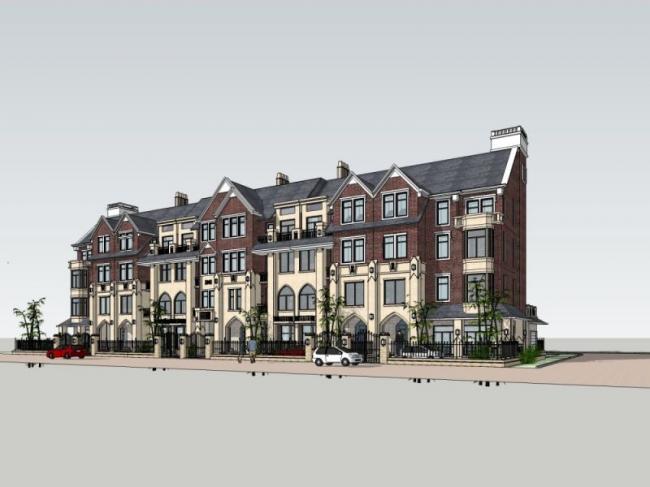 Sketchup别墅模型|联排别墅，古典风格