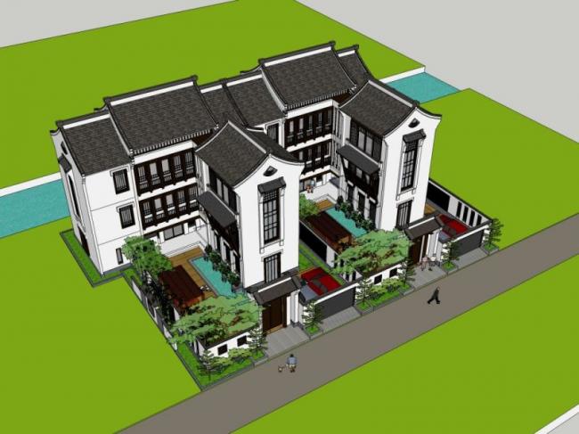 Sketchup别墅模型|独栋别墅，中式风格