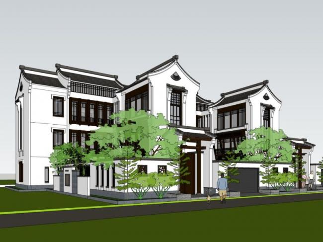 Sketchup别墅模型|独栋别墅，中式风格