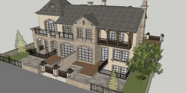 Sketchup别墅模型|双拼别墅，古典风格