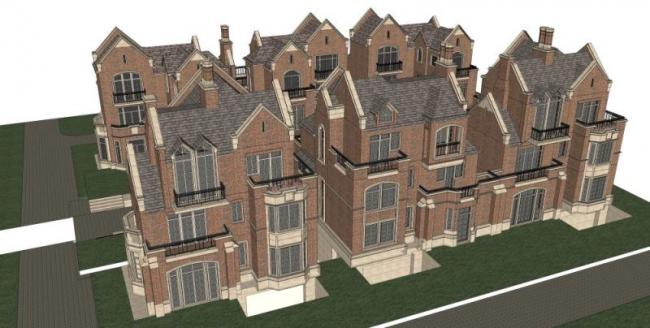 Sketchup别墅模型|联排别墅，古典风格