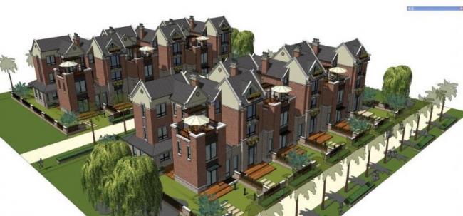 Sketchup别墅模型|联排别墅，英式风格