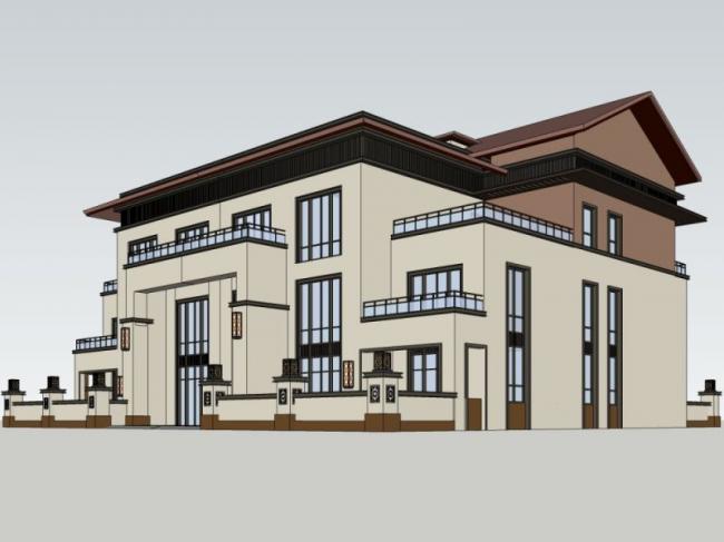 Sketchup别墅模型|独栋别墅，现代中式风格