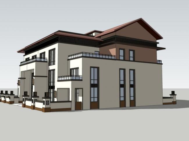 Sketchup别墅模型|独栋别墅，现代中式风格