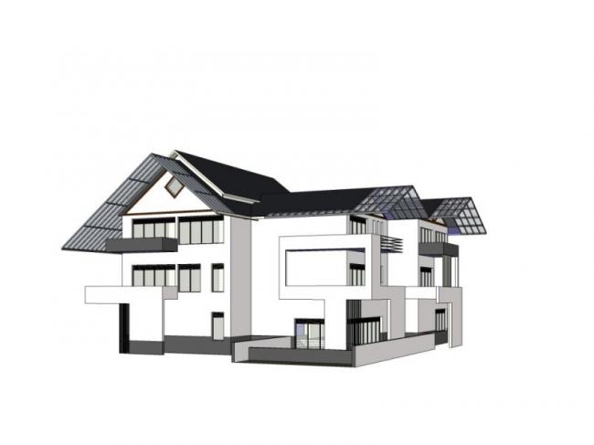 Sketchup别墅模型|叠拼别墅，现代中式风格