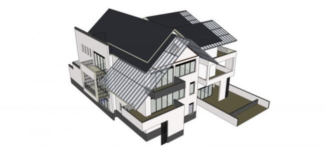 Sketchup别墅模型|叠拼别墅，现代中式风格
