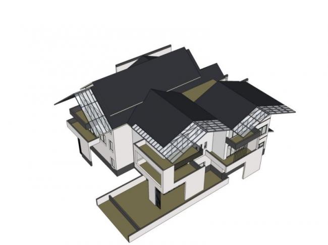Sketchup别墅模型|叠拼别墅，现代中式风格