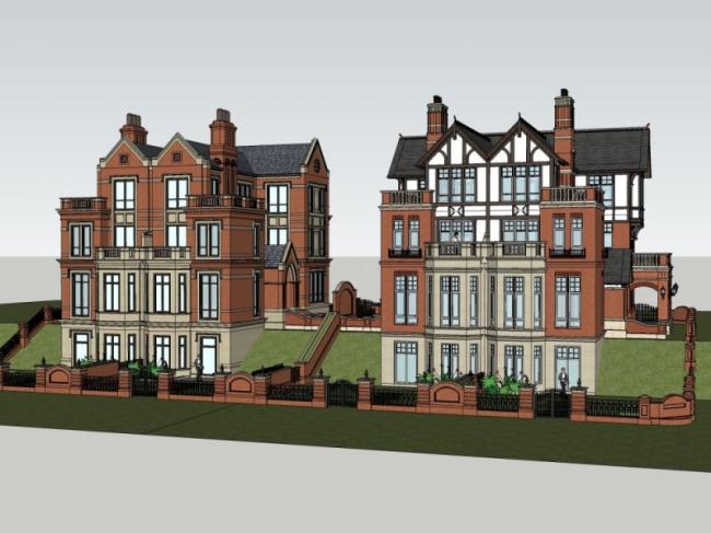 Sketchup别墅模型|双拼别墅，叠拼别墅，古典风格