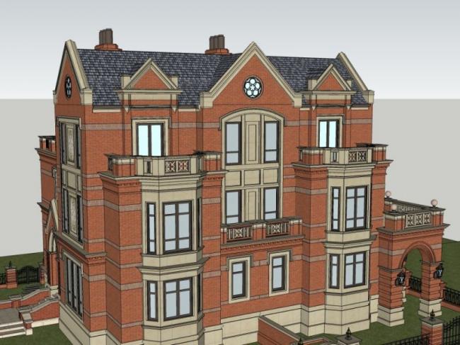 Sketchup别墅模型|双拼别墅，叠拼别墅，古典风格