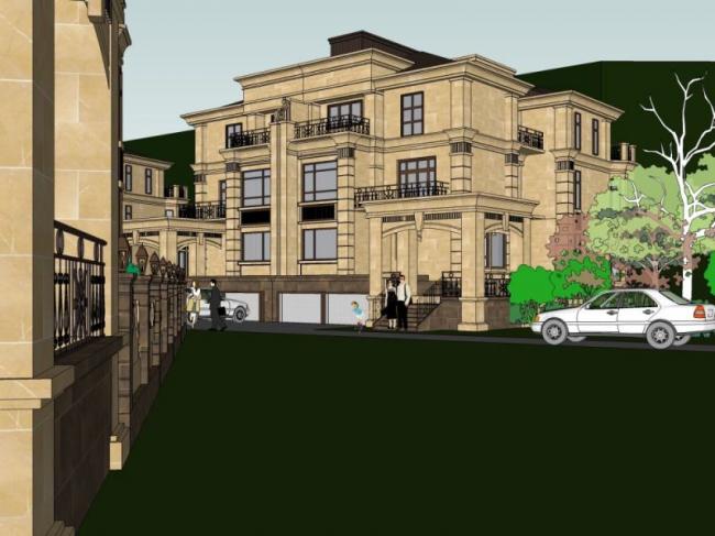 Sketchup别墅模型|叠拼别墅，欧式风格，古典风格