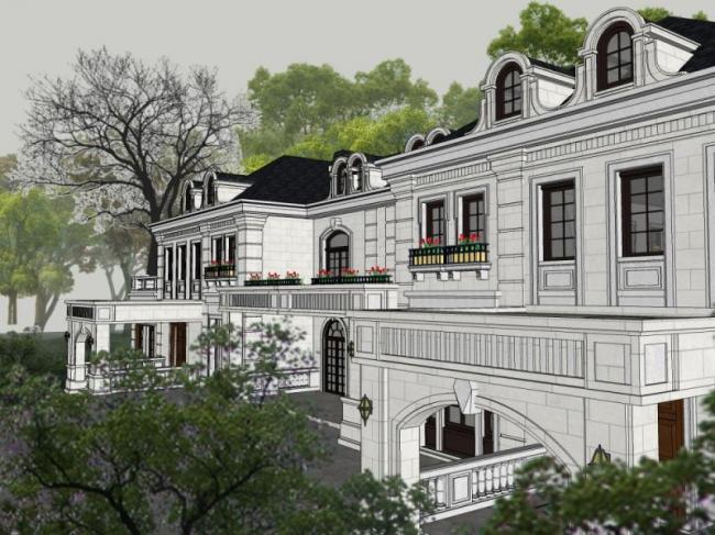 Sketchup别墅模型|叠拼别墅，古典风格