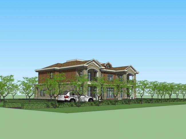 Sketchup别墅模型|双拼别墅，西方新古典