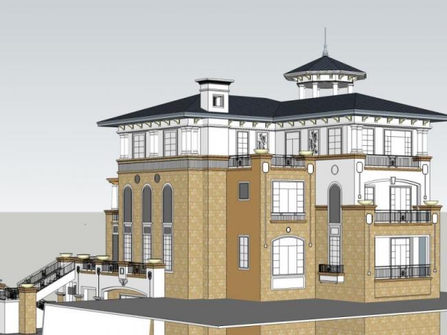Sketchup别墅模型|叠拼别墅，古典风格