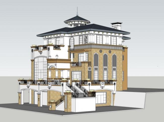 Sketchup别墅模型|叠拼别墅，古典风格