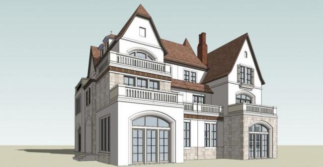 Sketchup别墅模型|双拼别墅，古典风格，德式