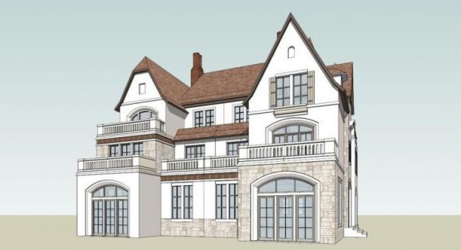 Sketchup别墅模型|双拼别墅，古典风格，德式
