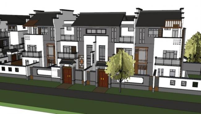 Sketchup别墅模型|徽派合院别墅