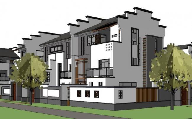 Sketchup别墅模型|徽派合院别墅
