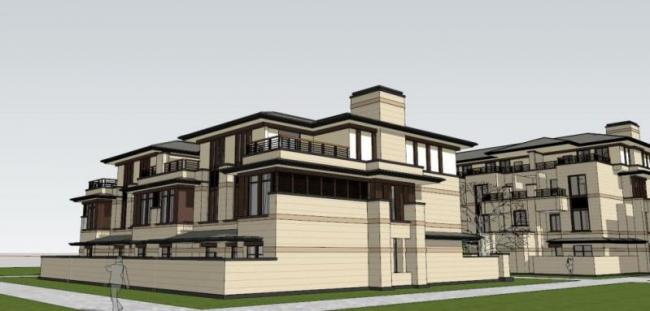 Sketchup别墅模型|联排别墅，现代风格