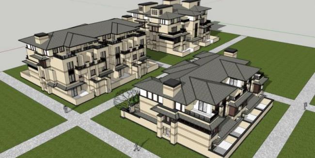 Sketchup别墅模型|联排别墅，现代风格
