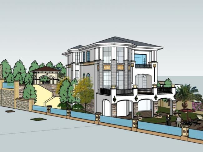 Sketchup别墅模型|独栋别墅，古典风格