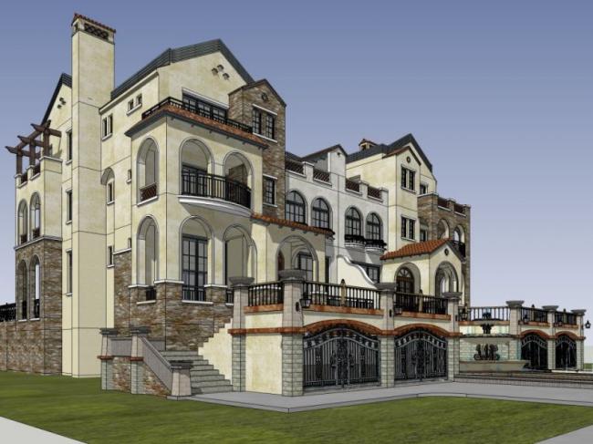 Sketchup别墅模型|叠拼别墅，古典风格
