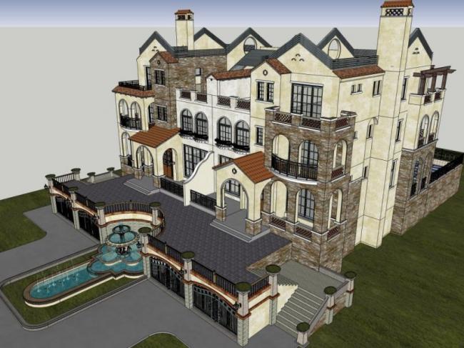 Sketchup别墅模型|叠拼别墅，古典风格