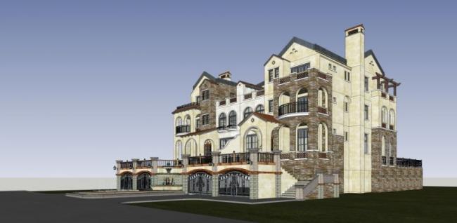 Sketchup别墅模型|叠拼别墅，古典风格