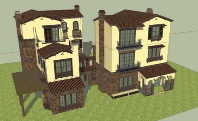 Sketchup别墅模型|叠拼别墅，古典风格