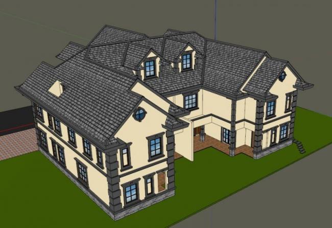 Sketchup别墅模型|双拼别墅，古典风格