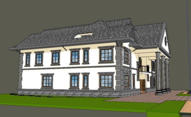 Sketchup别墅模型|双拼别墅，古典风格