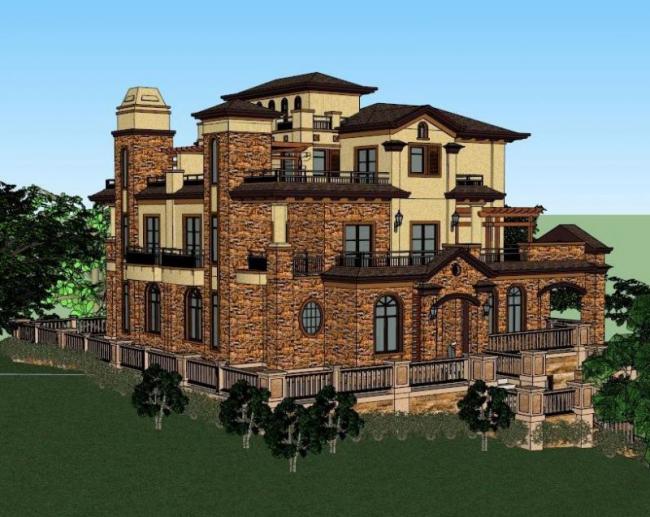 Sketchup别墅模型|叠拼别墅，古典风格