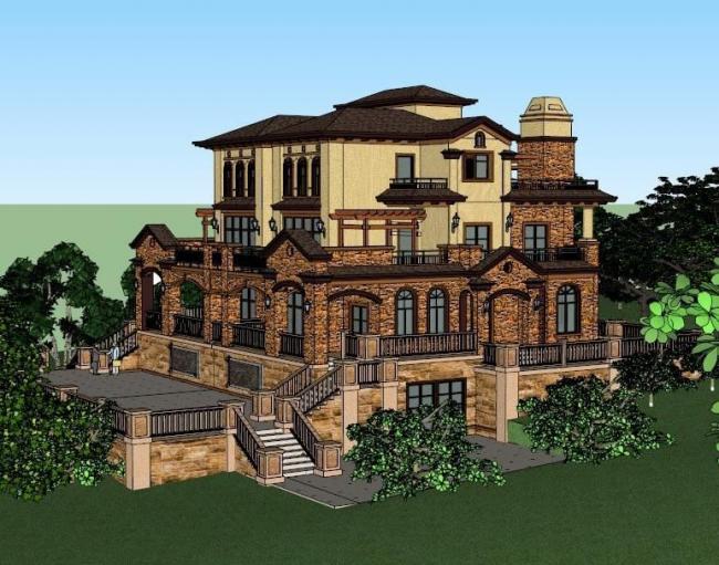 Sketchup别墅模型|叠拼别墅，古典风格