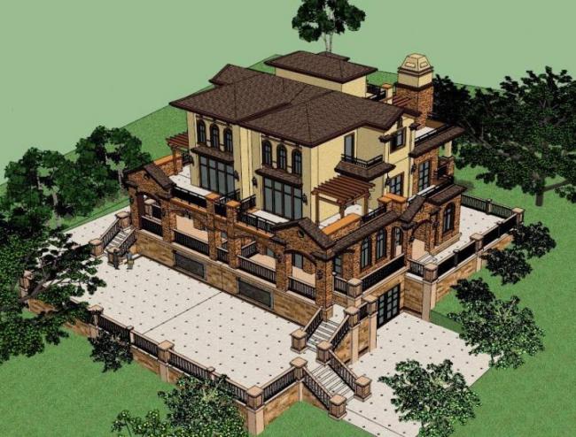 Sketchup别墅模型|叠拼别墅，古典风格
