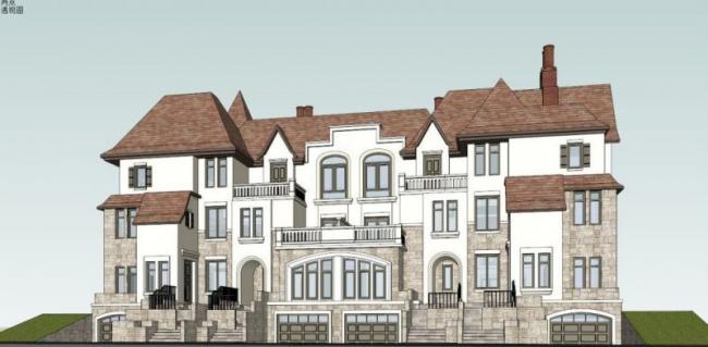 Sketchup别墅模型|联排别墅，古典风格