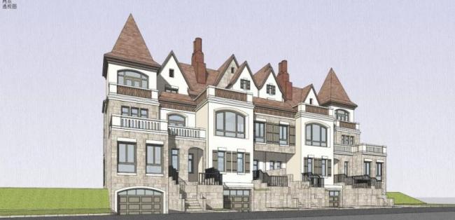 Sketchup别墅模型|联排别墅，古典风格