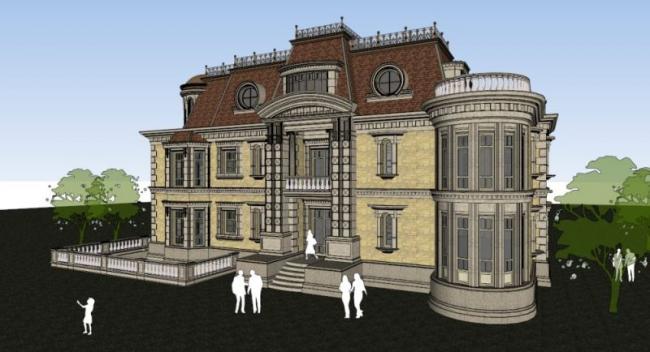 Sketchup别墅模型|叠拼别墅，古典风格