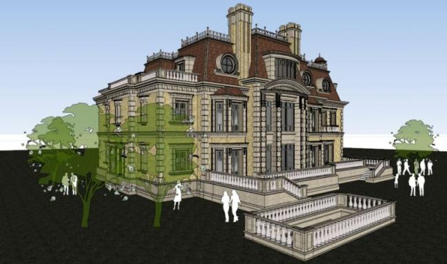 Sketchup别墅模型|叠拼别墅，古典风格