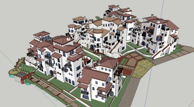 Sketchup别墅模型|别墅群，古典风格，西班牙风格
