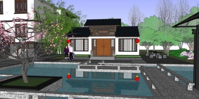 Sketchup别墅模型|叠拼别墅，私家园林，现代中式风格