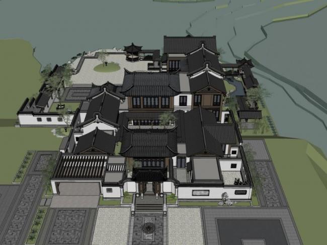 Sketchup别墅模型|叠拼别墅，中式风格