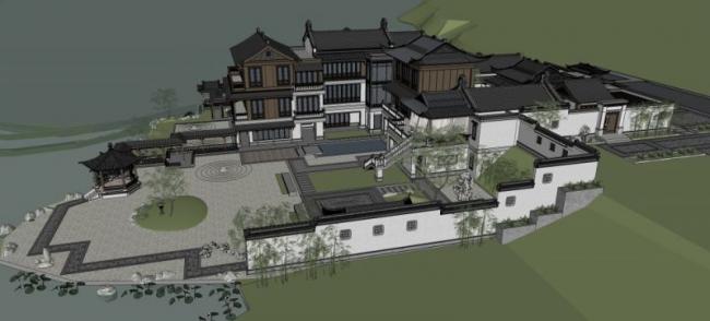 Sketchup别墅模型|叠拼别墅，中式风格