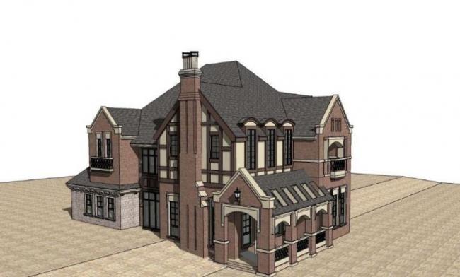 Sketchup别墅模型|叠拼别墅，古典风格