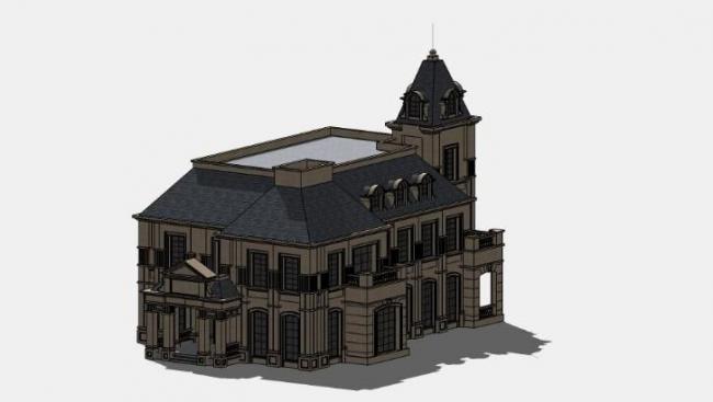 Sketchup别墅模型|独栋别墅，古典风格