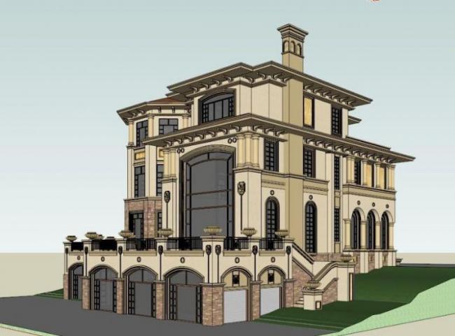 Sketchup别墅模型|叠拼别墅，古典风格