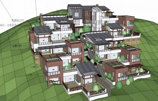 Sketchup别墅模型|山地别墅，叠拼别墅，现代风格