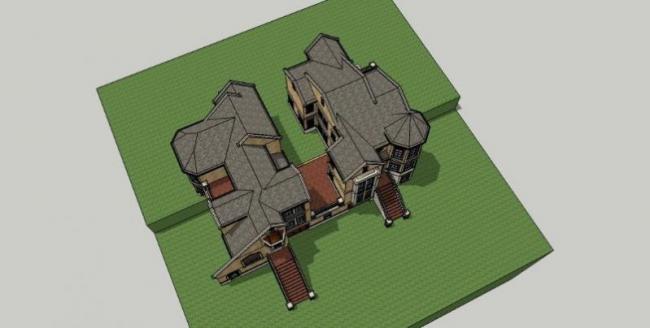 Sketchup别墅模型|叠拼别墅，古典风格